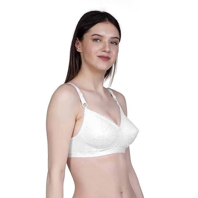 ILARIA Star WSB Full Coverage Pure Cotton Regular Bra with Adjustable Straps U Back and Hook & Eye Closure (Set of 2 - White & Beige)