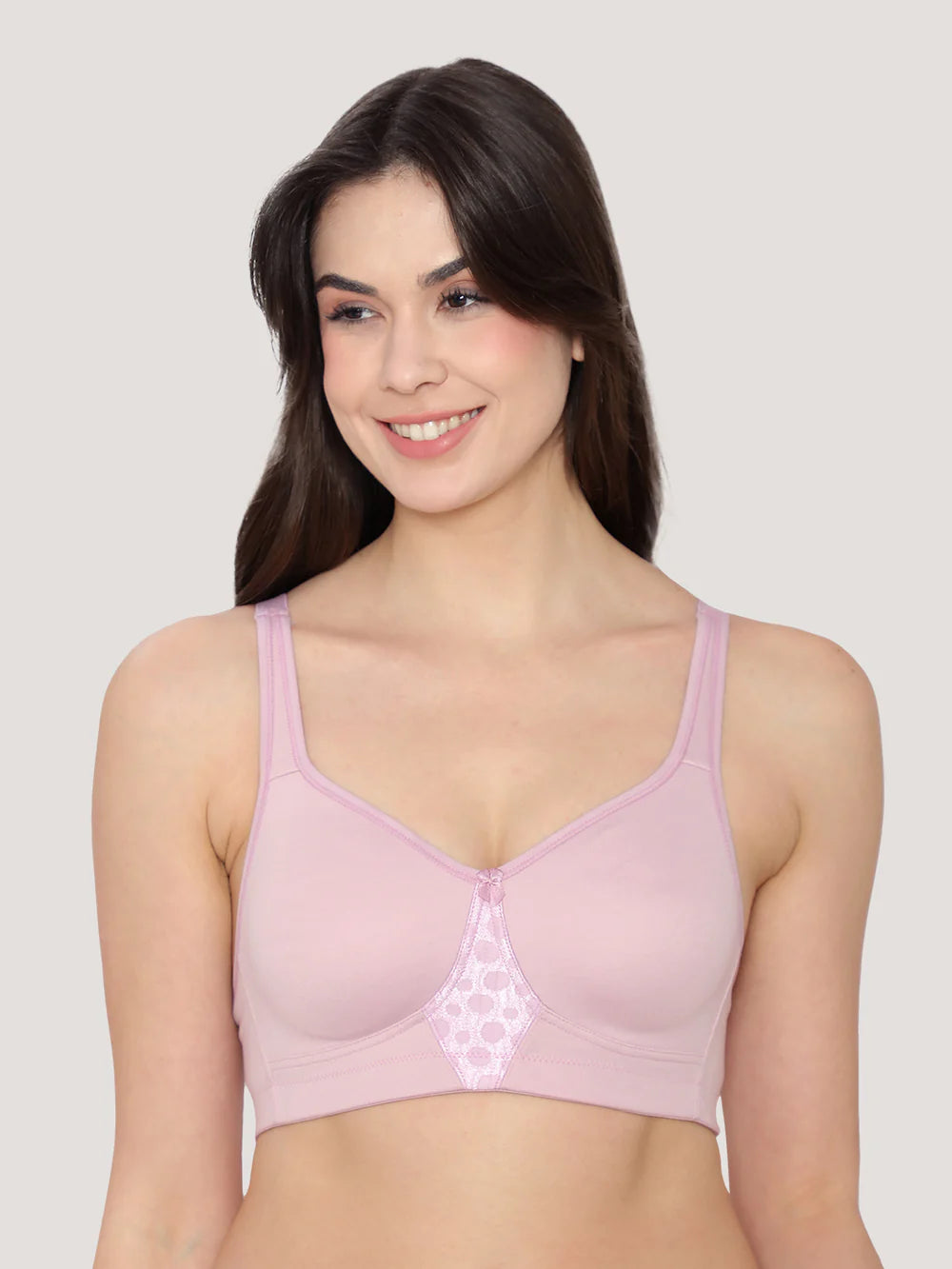 K LINGERIE Chase Double Layered Cups Center Lace Full Coverage Seamless Bra