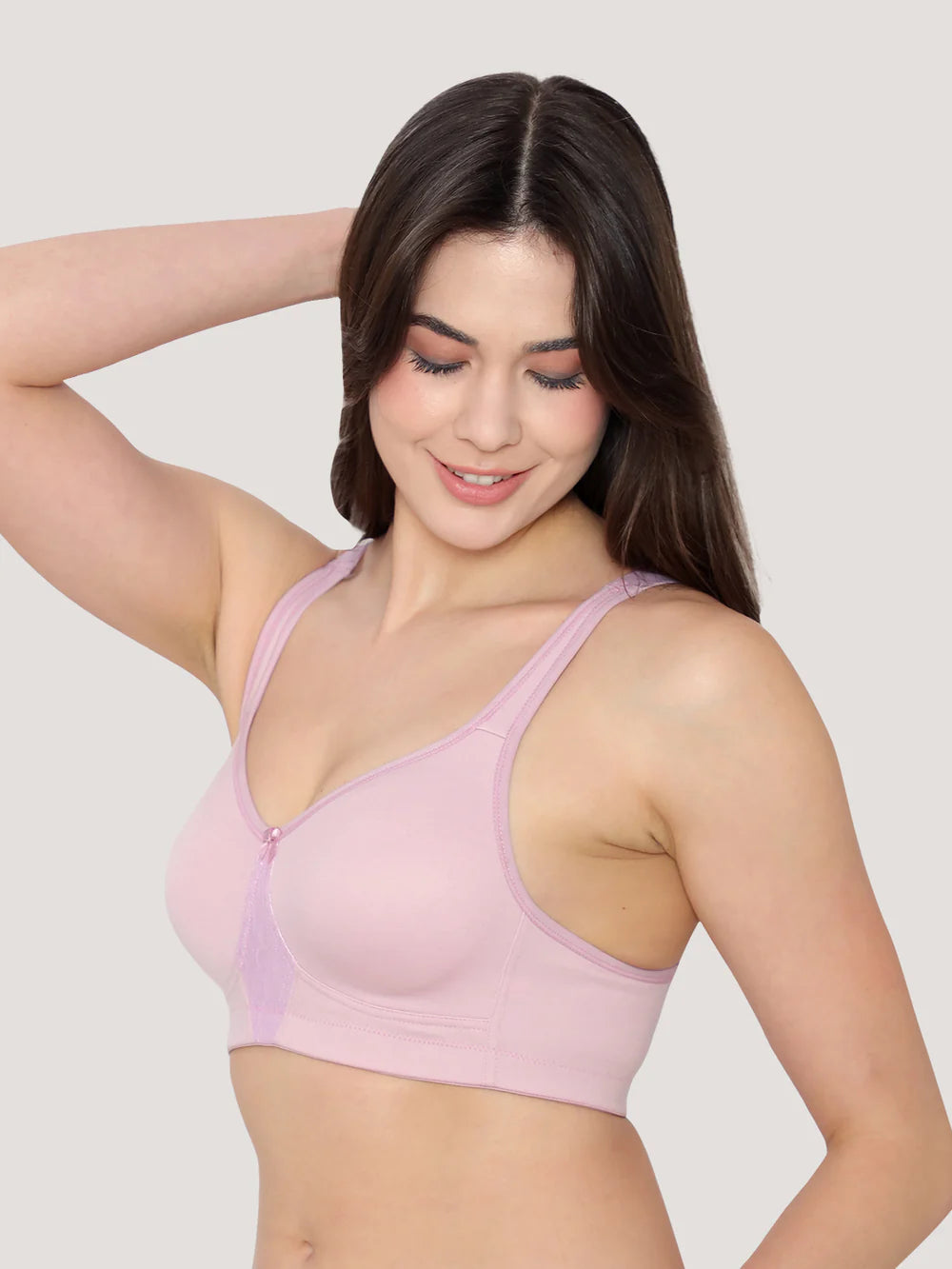 K LINGERIE Chase Double Layered Cups Center Lace Full Coverage Seamless Bra